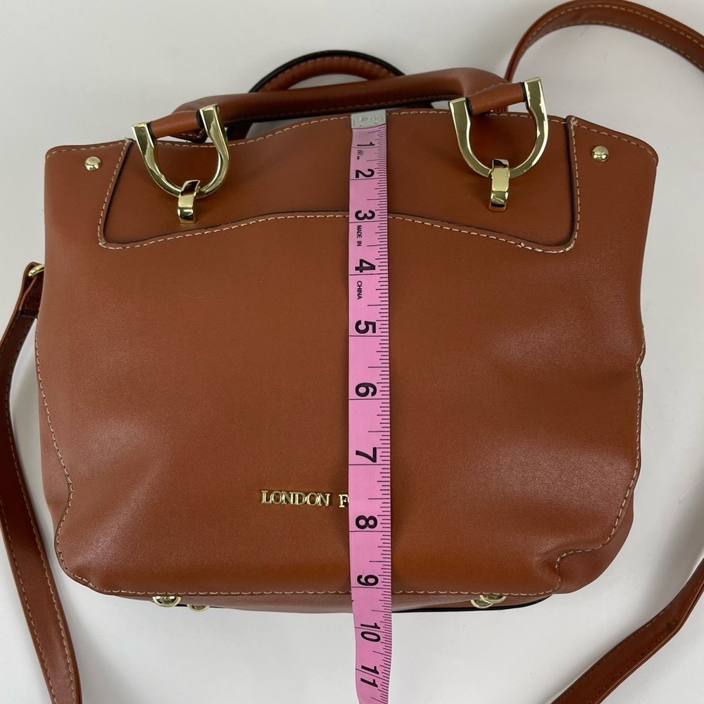London Fog Satchel Tan Cognac Color Crossbody Multiple Pockets Sections - Picture 13 of 14